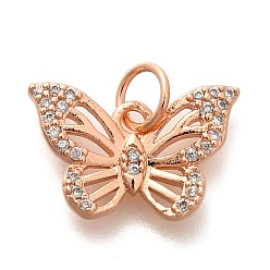 Розовое Золото Подвеска из латуни с микропаве из кубического циркония, долговечный, без свинца и без кадмия, бабочки прелести, с целью перехода в кольце, розовое золото , 10x15.5x2.5 мм