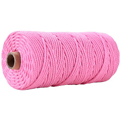 Hot Pink Cotton String Threads for Crafts Knitting Making, Hot Pink, 3mm, about 109.36 Yards(100m)/Roll