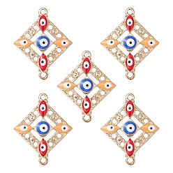 Golden Alloy Enamel Connector Charms with Synthetic Turquoise, Rhombus Links with Colorful Evil Eye, Nickel, Golden, 29x23x3.5mm, Hole: 1.6mm