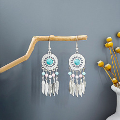 Платина Серьги-люстры из сплава в богемном стиле с плетеными перьями, украшения для женщин, платина, 75x18 мм