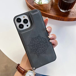 Slate Gray PU Leather Mobile Phone Case for Women Girls, Mandala Pattern Camera Protective Covers for iPhone14 Plus, Slate Gray, 16.08x7.81x0.78cm