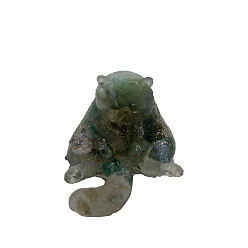 Moss Agate Resin Cat Figurines, with Natural Moss Agate Chips inside Statues for Home Office Decorations, 25x30x30mm