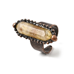 Yellow Quartz Natural Yellow Quartz Cuff Open Rings, Brass Rings, Oval, Red Copper, 36x14mm, US Size 8 1/2(18.5mm)
