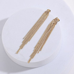 Real 14K Gold Plated Chic Tassel Earrings for Women - Minimalist 14k Gold Plated Copper with Water Drop Rhinestone Ear Jewelry
