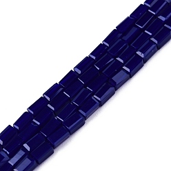 Dark Blue Opaque Solid Color Glass Beads Strands, Rectangle, Dark Blue, 4~5x2~3x2~3mm, Hole: 0.9mm, about 93~103pcs/strand, 17.32 inch~19.09 inch(44~48.5cm)