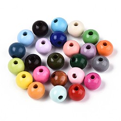 (52) Непрозрачная лаванда Расписные бусы из натурального дерева, круглые, разноцветные, 13~14x12.9 мм, отверстие : 2.8~3.5 мм