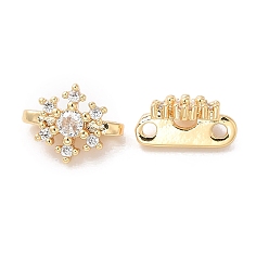 Real 18K Gold Plated Christmas Brass Pave Clear Cubic Zirconia Slide Charms, Snowflake, Real 18K Gold Plated, 7.5x10x5mm, Hole: 1.2mm