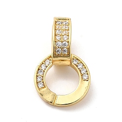 Real 18K Gold Plated Rack Plating Brass Micro Pave Clear Cubic Zirconia Fold Over Clasps, Long-Lasting Plated, Lead Free & Cadmium Free, Flat Round, Real 18K Gold Plated, 20x12x12mm, Hole: 6x5.3mm