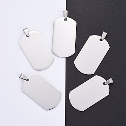 Stainless Steel Color 304 Stainless Steel Big Pendants, Manual Polishing, Blank Stamping Tags, Rectangle, Stainless Steel Color, 43x24x1.8mm