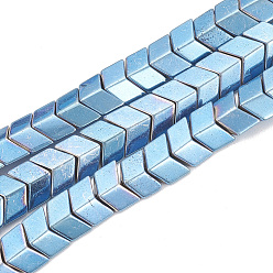 Blue Plated Electroplate Non-magnetic Synthetic Hematite Beads Strands, Arrow, Blue Plated, 5x6x3mm, Hole: 1mm, about 110pcs/strand, 15.7 inch