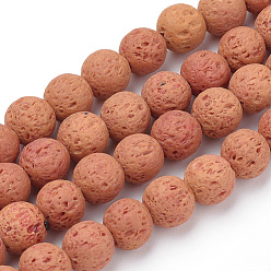 Coral Synthetic Lava Rock Beads Strands, Dyed, Round, Coral, 6mm, Hole: 1mm, about 61pcs/strand, 14.96 inch(38cm)