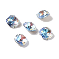 Blue Zircon AB K9 Glass Rhinestone Cabochons, Pointed Back & Back Plated, Square, Blue Zircon AB, 8x8x4mm
