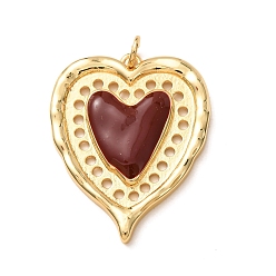 Coconut Brown Brass Pendants, with Enamel, Heart Charms, Rack Plating, Long-Lasting Plated, Lead Free & Cadmium Free, Real 18K Gold Plated, Coconut Brown, 36x28x4mm, Hole: 4mm
