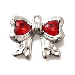 Светло-сиамский 304 подвески из нержавеющей стали, со стразами, цвет нержавеющей стали, бантом, Light Siam, 18x22x5 мм, отверстие : 1.8 мм