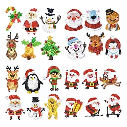 Mixed Color DIY Christmas Theme Diamond Painting Sticker Kits, including Self Adhesive Sticker, Resin Rhinestones, Diamond Sticky Pen, Tray Plate and Glue Clay, Mixed Shapes, Mixed Color, 60~70mm, 24 patterns, 1pc/pattern, 24pcs