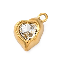 Кристалл 304 подвески из нержавеющей стали с подвесками из стразов, ионное покрытие (ip), сердце, реальный 14 k позолоченный, кристалл, 15x11.5x4 мм, отверстие : 1.8 мм