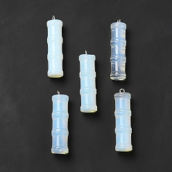 Opalite Opalite Pendants, Bamboo Stick Charms, with Stainless Steel Color Tone 304 Stainless Steel Loops, 45x12.5mm, Hole: 2mm