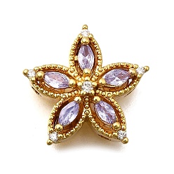 Лиловый Многожильные звенья из латуни с паве из кубического циркония, цветок, реальный 18 k позолоченный, сирень, 15.5x16.5x6.5 мм, отверстие : 1.6 мм