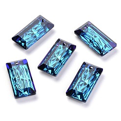 Bermuda Blue Embossed Glass Rhinestone Pendants, Rectangle, Faceted, Bermuda Blue, 20x10x5mm, Hole: 1.6mm