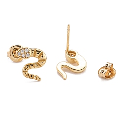 Золотой Серьги-гвоздики из латунного микро-паве, с уха орехов, долговечный, змея, золотые, 12.5x10x3 мм, штифты : 0.8 мм