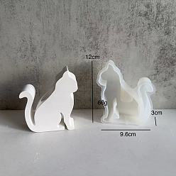 White Cat Shape Food Grade Silicone Candle Holder Molds, White, 120x96x30mm