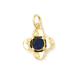 Прусский Синий Латунные микро проложить кубического циркония прелести, цветочный шарм, долговечный, без кадмия и без свинца, реальный 18 k позолоченный, с целью перехода в кольце, берлинская лазурь, 14x11.5x3.5 мм, отверстие : 3 мм