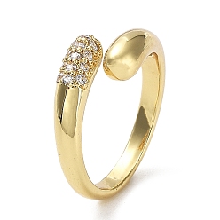Real 18K Gold Plated Rack Plating Brass Micro Pave Cubic Zirconia Open Cuff Rings, Teardrop, Lead Free & Cadmium Free, Long-Lasting Plated, Real 18K Gold Plated, US Size 7 1/4(17.5mm)