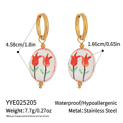 Oval Керамические серьги-кольца из нержавеющей стали, реальный 18 k позолоченный, овальные, 45.8x16.6 мм