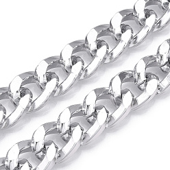 Silver Aluminum Curb Chains, Diamond Cut Cuban Link Chains, Unwelded, Silver, 19x14x4mm