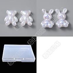 Blanc 8pcs 2 perles en plastique abs de style, la moitié foré, ours et lapin, blanc, 36~44x26~29.5x11.7~13.3mm, Trou: 1.4~1.5mm, 4 pcs / style