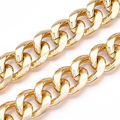 Light Gold Aluminum Faceted Curb Chains, Diamond Cut Curb Chains, Unwelded, Light Gold, 23.5x19x5mm