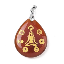 Красный Агат Подвески из натурального сердолика (окрашенные и нагретые), с реечной обшивкой латунными выводами, без кадмия и без свинца, подвеска в виде слезы и чакры йоги, 31x25x5~7 мм, отверстие : 4.5x4 мм