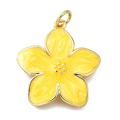 Желтый Латунь эмаль подвески, цветочный шарм, с целью перехода в кольце, без свинца и без кадмия, реальный 18 k позолоченный, стойки покрытие, прочное покрытие, желтые, 23x21x3 мм, отверстие : 3 мм