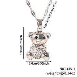 Платина Элегантные латунные подвески-медведи из прозрачного кубического циркония для идеального подарка, платина, 15.75 дюйм (40 см)