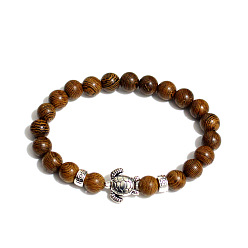 Деревянный Кружевный Камень Эластичный браслет из натурального дерева, круглый камень, бисер и черепаха