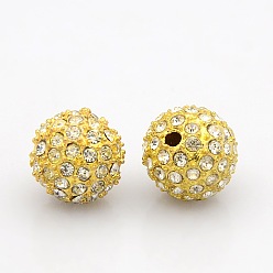 Crystal Golden Tone Alloy Grade A Rhinestone Beads, Round, Crystal, 11~12mm, Hole: 2mm