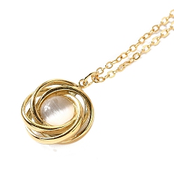 Золотой Стеклянные ожерелья с плоским круглым кулоном «кошачий глаз», ионное покрытие (ip) 304 ожерелья-цепочки из нержавеющей стали, золотые, 15.55~15.83 дюйм (39.5~40.2 см)