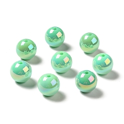 Lawn Green UV Plating Rainbow Iridescent Acrylic Beads, Round, Lawn Green, 15~15.5x15.5~16mm, Hole: 2.7mm