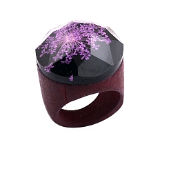 Темно-Фиолетовый Кольца из смолы и дерева, с сухих цветов, темно-фиолетовый, внутренний диаметр: 18 мм