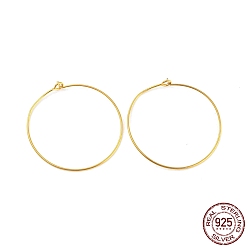 Real 18K Gold Plated 925 Sterling Silver Hoop Earring Findings, Wine Glass Charm Rings, with S925 Stamp, Real 18K Gold Plated, 32.5x30x0.7mm