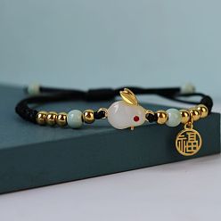 #1 Jade Rabbit Zodiac Bracelet - Lucky Charm, Year of the Rabbit, Red String.