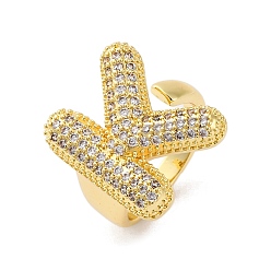 Letter K Кольца-манжеты для пальцев с покрытием из латуни с микропаве из прозрачного кубического циркония для женщин, долговечный, реальный 18 k позолоченный, Письмо ~ Z, Письмо K, 18.5x12.5 мм, внутренний диаметр: 17.5 мм