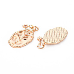 January Carnation Brass Hyacinth Rhinestone Pendants, Birth Flower Charms, Nickel Free, Oval with Star, Real 18K Gold Plated, January Carnation, 23x13x2mm, Hole: 3mm, Star: 9x4x1mm