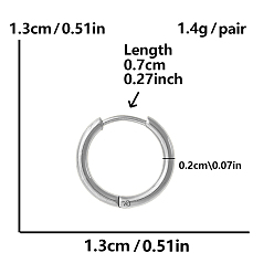 Серебро Простые и стильные 304 серьги-кольца из нержавеющей стали, серебряные, 13x13 мм