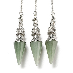 Green Aventurine Natural Green Aventurine Pointed Dowsing Pendulums, with Rack Plating Platinum Plated Brass Findings, Cadmium Free & Lead Free, 230mm, Hole: 1.6mm