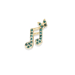 Emerald Golden Alloy Rhinestone Brooches, Musical Note & Butterfly Pins, Emerald, 18x20mm