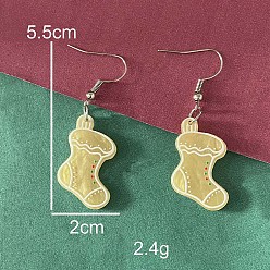 Christmas Socking Рождественские акриловые серьги-подвески, платина, рождественские носки, 55x20 мм