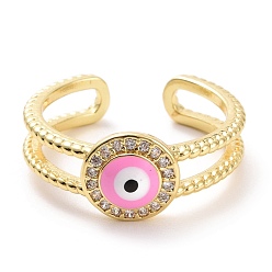 Бледно-Розовый Эмалевое кольцо-манжета сглаза с прозрачным кубическим цирконием, украшения из латуни с покрытием из светлого золота для женщин, без кадмия и без свинца, розовый жемчуг, размер США 7 1/4 (17.5 мм)