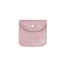 Pink Velvet Storage Bags, Snap Button Pouches Packaging Bag, for Bracelets Rings Storage, Square, Pink, 100x100mm