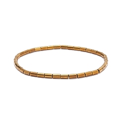Golden Glass Column Beaded Stretch Bracelet for Women, Golden, Inner Diameter: 2-3/8 inch(5.9cm)